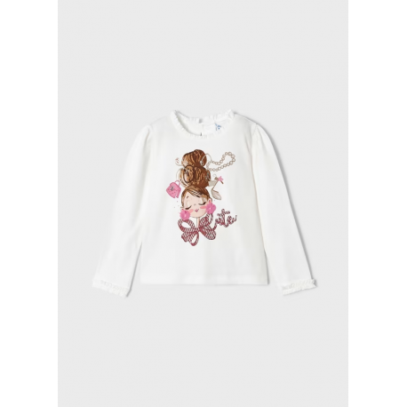 CAMISETA MANGA LARGA NIÑA REF 4004 CRUDO-ORQUIDEA