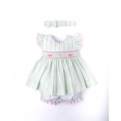 VESTIDO BORDINO NIÑA REF 6159 VERDE-ROSADO