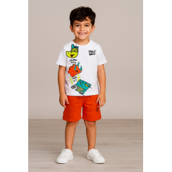 CONJUNTO NIÑO REF 303-24008 BLANCO-NARANJA