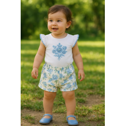 CONJUNTO MILON NIÑA REF 14010 CRUDO-AZUL