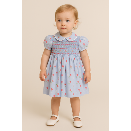 VESTIDO BORDINO NIÑA REF 6294 CELESTE