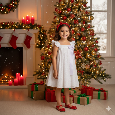 VESTIDO EN OJALILLO REF 30009-22 BLANCO