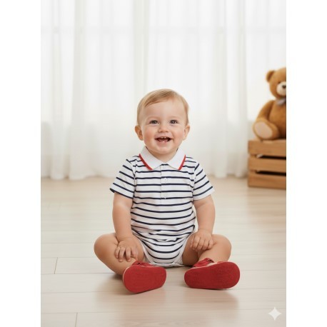 BODY BABY NIÑO REF 23004 BLANCO RAYAS