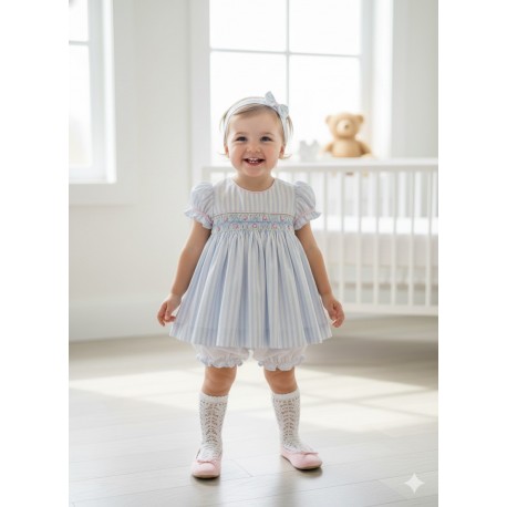 VESTIDO BORDINO NIÑA REF 6334 CELESTE