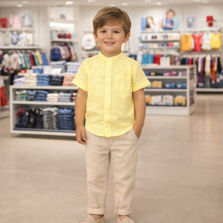 CAMISA EN LINO NIÑO REF 23013 AMARILLO