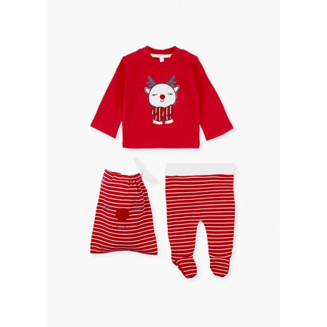 Conjunto navideño de sudadera y pantalón.