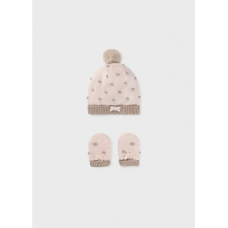 SET GORRO OREJITAS Y MANOPLAS MAYORAL REF 9438  ROSA SUAVE